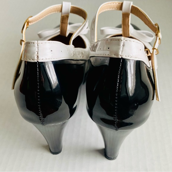 Women T-Strap High Heels Bow Platform Round Toe Pumps Leather Summer Sweet Shoes - Picture 6 of 10